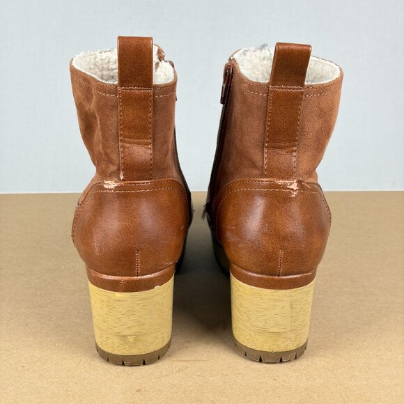 Universal Thread Maisie Clog Boots Womens 8.5 Cognac Brown Side Zip 2.5 Inch - Picture 4 of 11